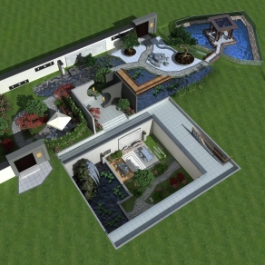 新中式庭院3D模型下载